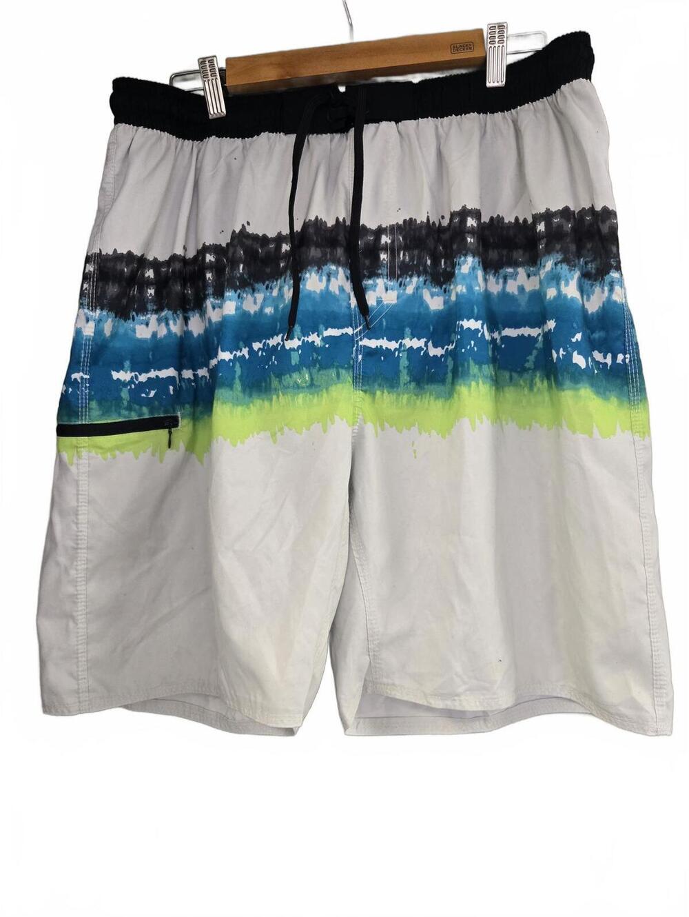 Burnside Men's XL Swim Trunks with Blue, Green, and Black Stripe Design